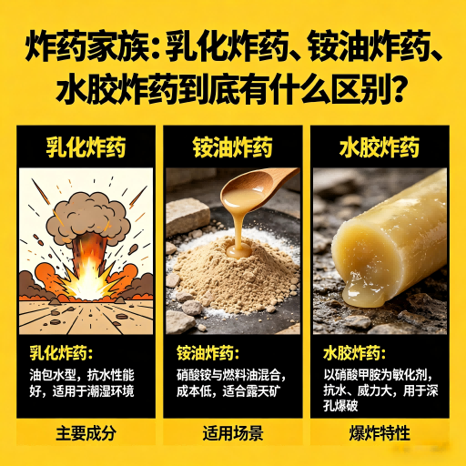 华容炸药家族：乳化炸药、铵油炸药、水胶炸药到底有什么区别？
